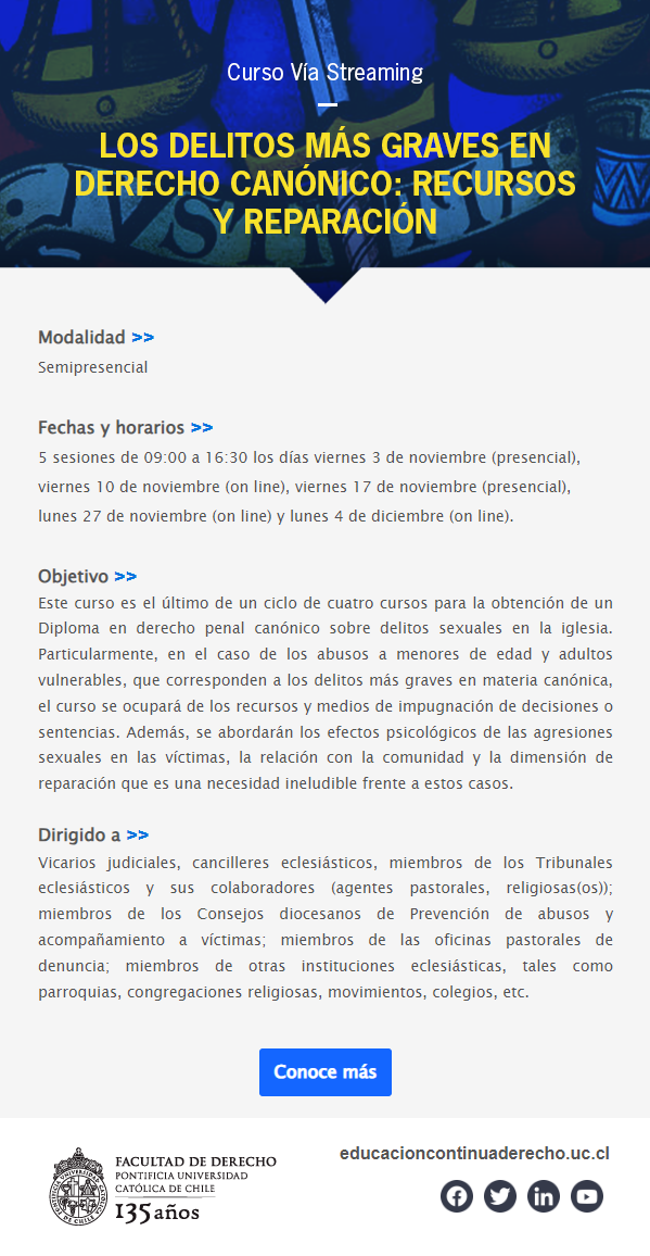 Afiche Curso los delitos mas graves en derecho canónico para mail